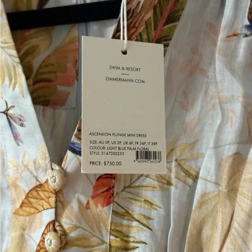 Zimmermann Halliday Plunge Midi Cream Floral Midi Dress - Picture 5 of 7